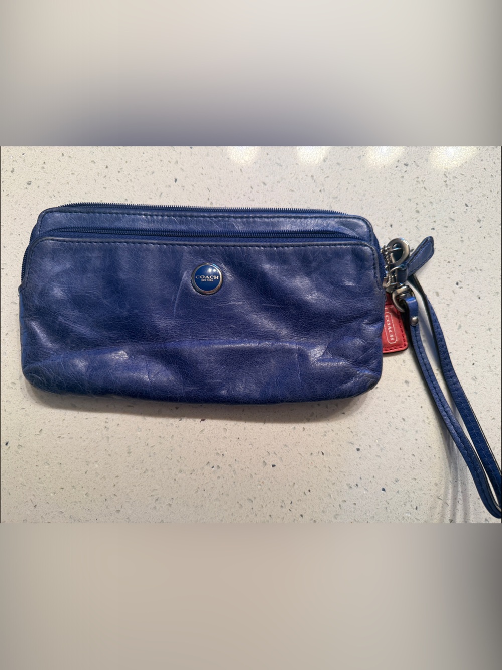 COACH Blue Leather Wristlet Wallet with Removable Strap